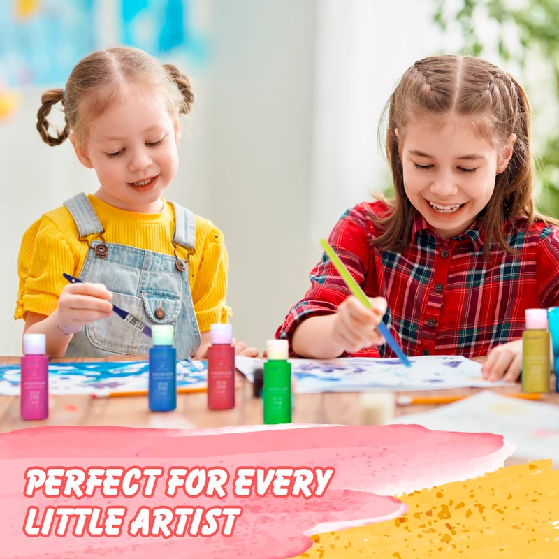 Positive Art Kids Tempera Paint Set | Value Pack Includes 40 Washable Non-Toxic Colorful Paints (2oz bottles) & 15 Brushes | Metallic, Neon, Glow In The Dark, Glitter Paints | Paint For Arts & Crafts, Fun Projects - Image 5